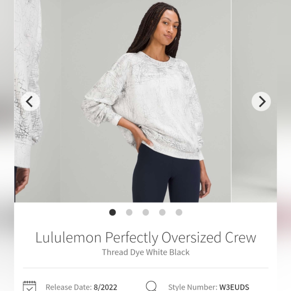 Lululemon perfectly oversized crew in thread dye white black size 6 NWT